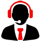 Soporte remoto - Preguntas frecuentes - Icono de técnico con auriculares dando servicio de traje y corbata